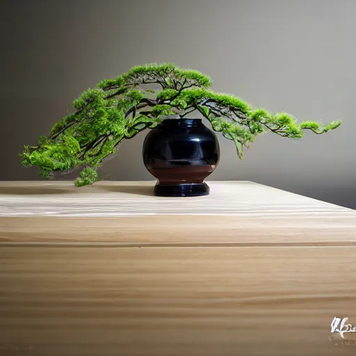 Image similar to a photo of 8k Ikebana, ikenobo, ohararyu, sougetsu, wide angle, full body, sony a7r3, ultra detail, photorealistic, in simple background