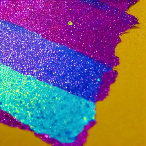 Prompt: bisexual flag drawn on paper covered in glitter with the flag colors