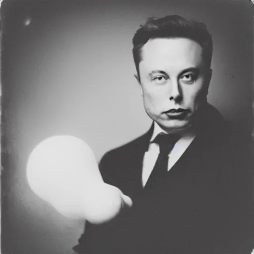 Image similar to elon musk as a ghost photography with bulbous ectoplasm, daguerreotype