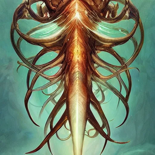 Prompt: “A giant sea squid celestial, Nordic inspired, epic, D&D, fantasy, intricate, cinematic lighting, highly detailed, digital painting, artstation, concept art, smooth, sharp focus, illustration, art by Artgerm and Greg Rutkowski and Alphonse Mucha”