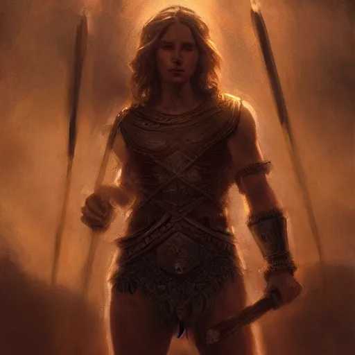 Prompt: Ancient Greece warrior portrait, mysterious atmospheric lighting, painted, intricate, volumetric lighting, beautiful, rich deep colours masterpiece, golden hour, sharp focus, ultra detailed, by Leesha Hannigan, Ross Tran, Thierry Doizon, Kai Carpenter, Ignacio Fernández Ríos