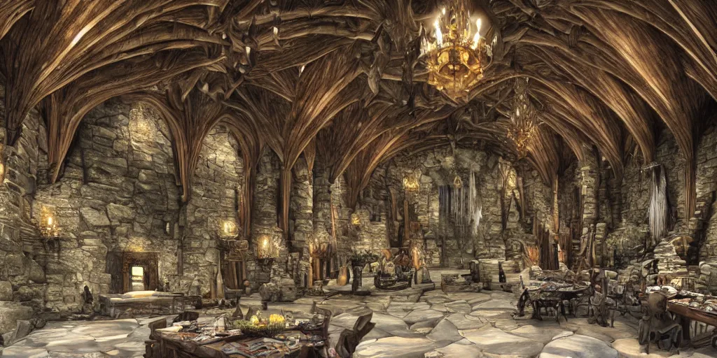 Image similar to The great hall of the mountain king. hyper realistic, dungeons and dragons