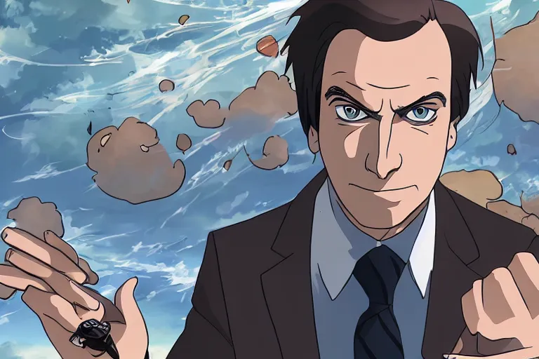 Image similar to saul goodman in an anime style, 8 k, hd