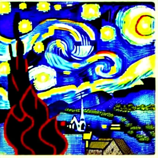 Prompt: photo of a giant shouting ( ( stay puft marshmallow man ) ) in the style of starry night by vincent van gogh intricate detail, low angle, blockbuster ghostbusters movie