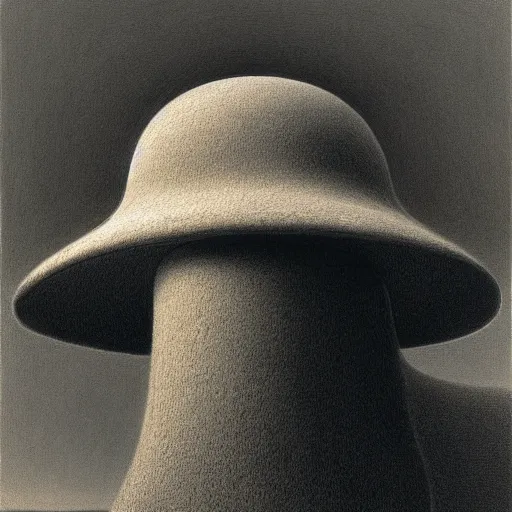 Image similar to man wearing a heavy fat stone hat high resolution, high quality, by jean - zdzislaw beksinski