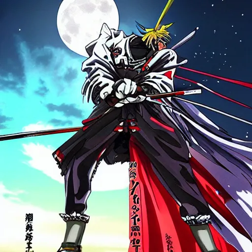 anime drifters man with large samurai sword at night, Stable Diffusion