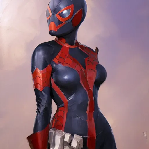 Prompt: greg manchess portrait painting of partially armored female iron spiderman as overwatch character, medium shot, asymmetrical, profile picture, organic painting, sunny day, matte painting, bold shapes, hard edges, street art, trending on artstation, by huang guangjian, gil elvgren, ruan jia, greg rutkowski, gaston bussiere