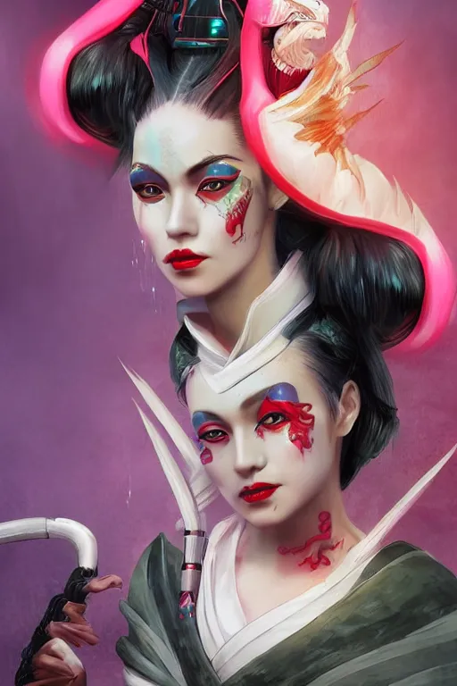 Image similar to agile geisha cyberpunk Dragon princess, digital art, 8k ,character ,realistic, portrait, hyperrealistic