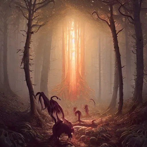 Image similar to highly detailed creepy forest humanoide creature, stephen bliss, unreal engine, fantasy art by greg rutkowski, loish, rhads, ferdinand knab, makoto shinkai and lois van baarle, ilya kuvshinov, rossdraws, tom bagshaw, global illumination, radiant light, detailed and intricate environment