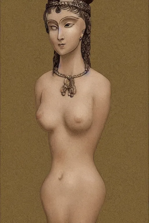 Image similar to a fantasy 2d detailed art of a woman who looks like an antique vase from Roman period