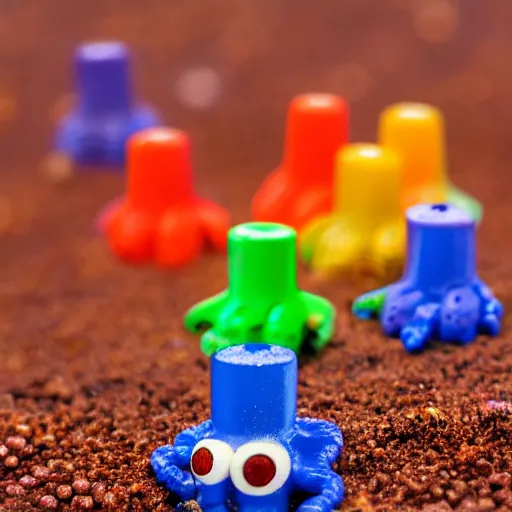 Prompt: octopus made of crayons, 8 k macro photo with dark lighting