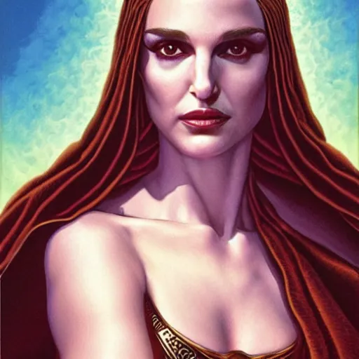 Prompt: portrait of natalie portman as a goddess, by gerald brom