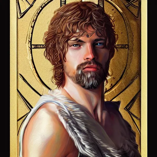 Image similar to portrait zeus, tarot cards, ornate, ultradetailed, digital art, irina french, heraldo ortega, mandy jurgens, golden ratio, art canvas, award winning, masterpiece trending on artstation 8 k 1 5 0 mpx