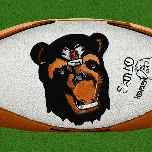 Image similar to A logo for the Bears sports team with a bear mascot grasping a Rugby Union football, vectorised, graphic design, NFL, NBA