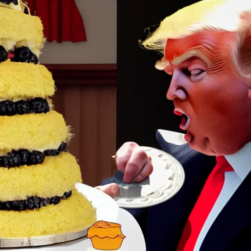 Image similar to Obese Donald Trump eating a cake