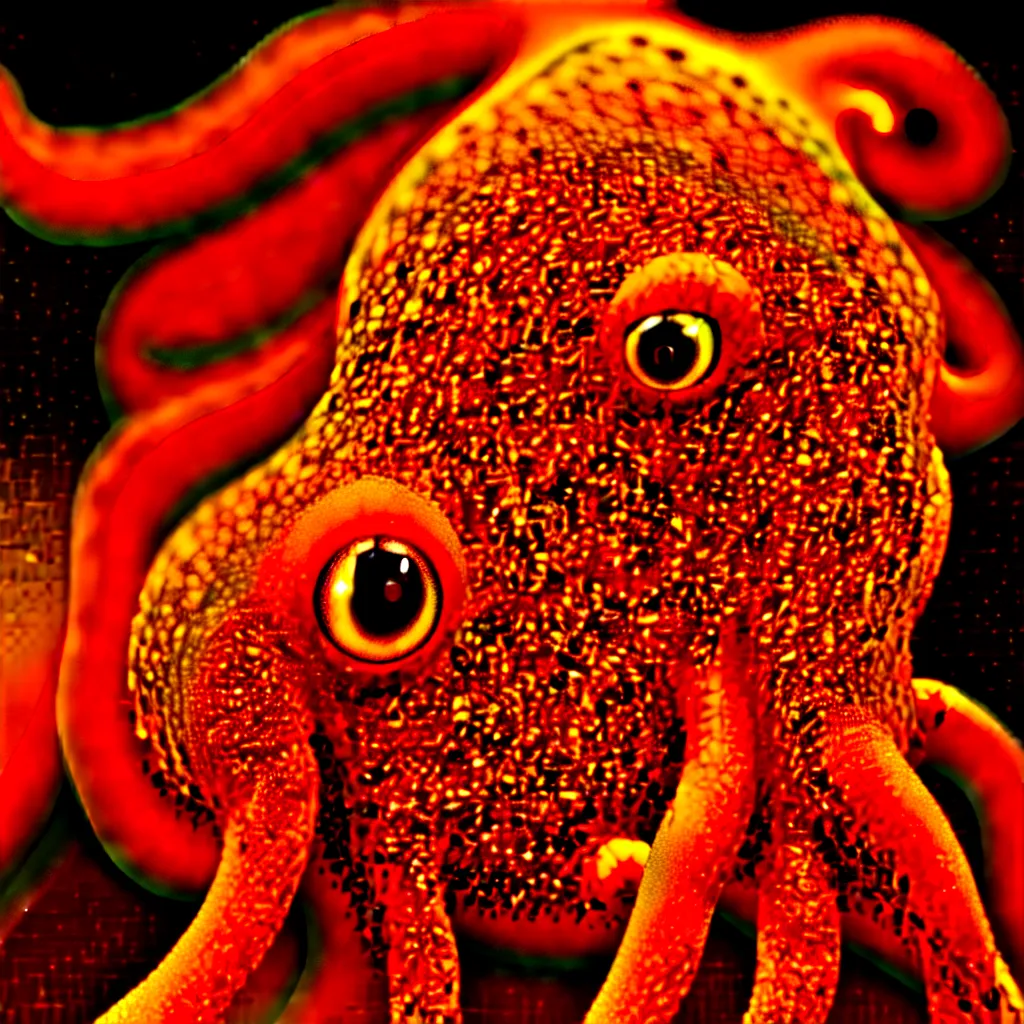 Image similar to fiery whimsical emotional eyes cephalopod, in a photorealistic macro photograph with shallow dof