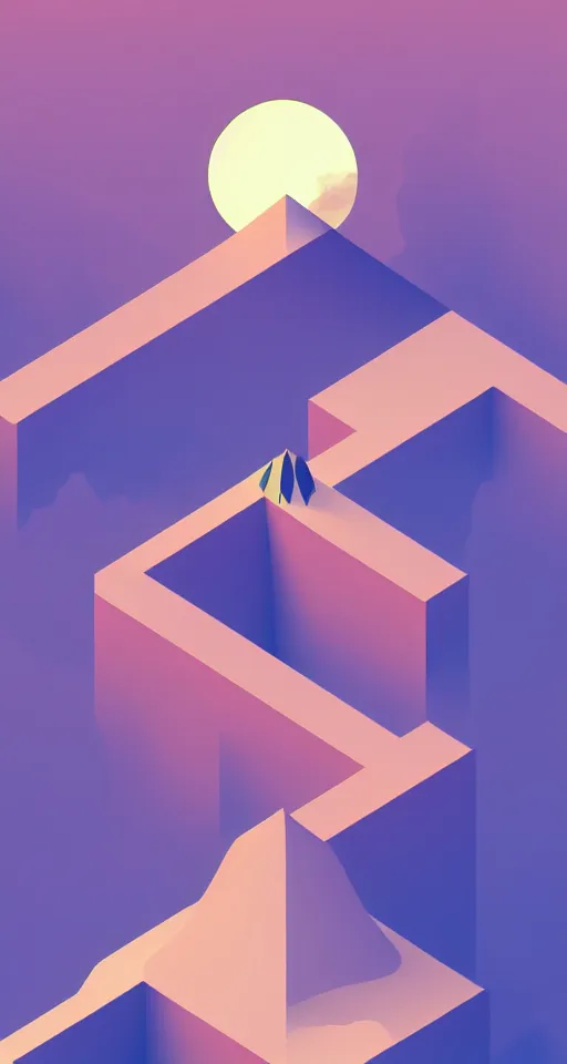 Image similar to portrait of elon musk as a geometric design minimalist isometric mountain with full moon behind the top, trending on artstation, cute digital art, monument valley