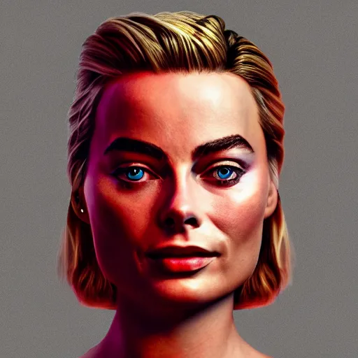 Image similar to 3 d neon art of margot robbie, hyper detailed, 3 d render, award winning