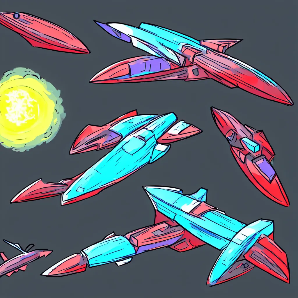 Image similar to combat spaceship concept art colorful