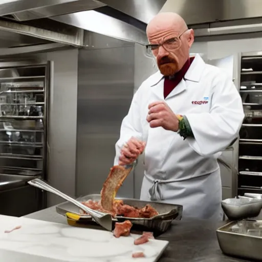 Prompt: Walter white cooking bacon