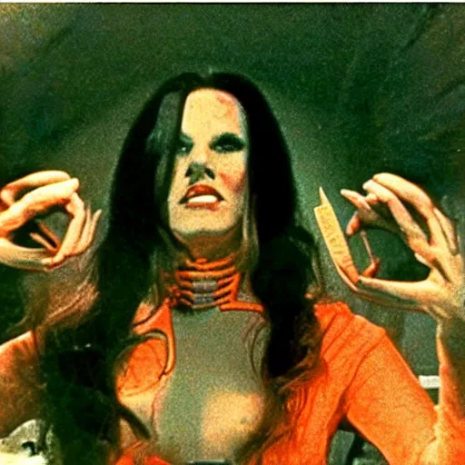 Image similar to stills from the Hammer horror movie Lair of the Carrot People (1973)