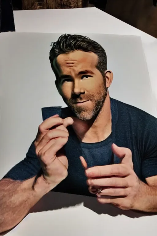 Image similar to ryan reynolds with head of rye, photorealistic