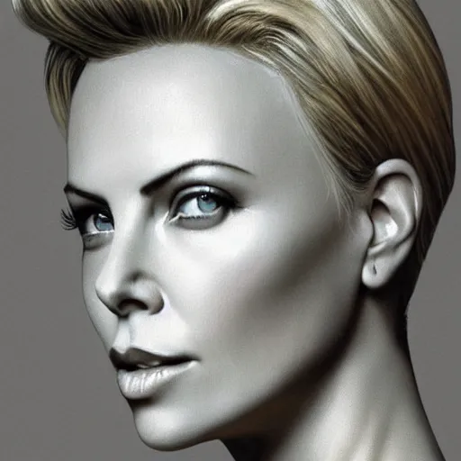 Image similar to “ charlize theron retro minimalist portrait, ultra detailed, by jean giraud, 8 k ”