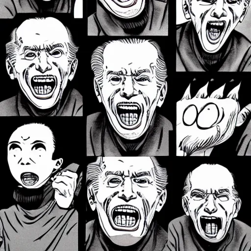 Image similar to joe biden screaming, junji ito, manga, scary,