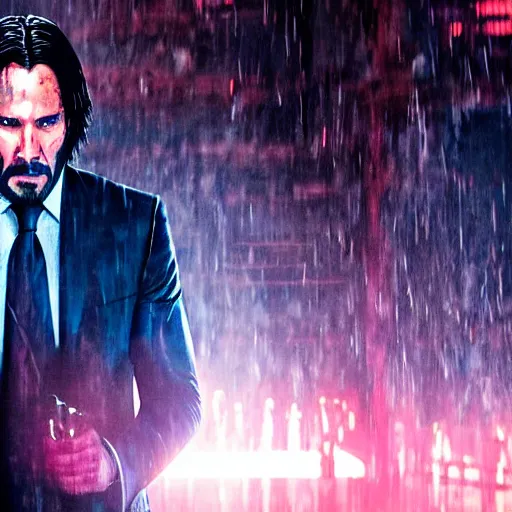 Prompt: john wick with the avengers, dramatic, epic, cinematic, key moment, lighting effects