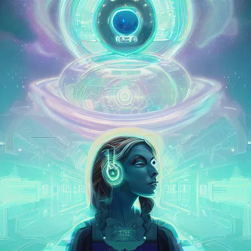 Image similar to intricate holographic quantum ghostwave entanglement goth girl made of microcircuitry and transistors in a glowing deap sea by peter mohrbacher and dan mumford, trending on artstation, cgsociety 4 k