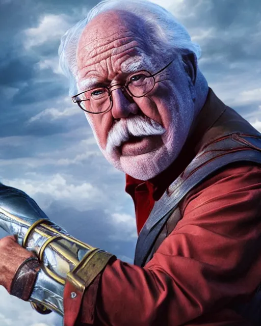 Image similar to wilford brimley as wonder woman, movie, hyper realistic, hollywood promotional image, imax, 8 k