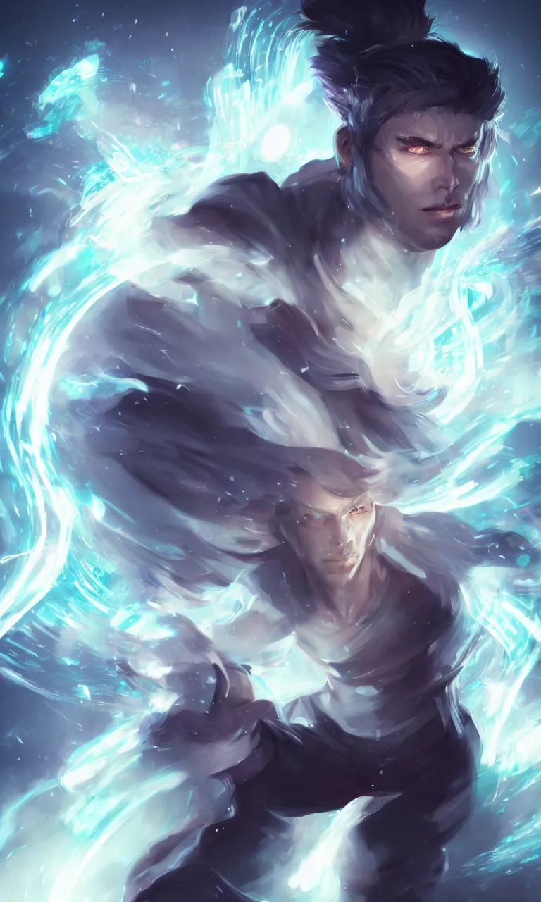 Image similar to a human elemental sorcerer, blurred environment background, magic effects, white skin, portrait, male, sharp focus, digital art, concept art, post processed, dynamic lighting, by emylie boivin and rossdraws