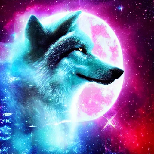 Image similar to Doctor Manhattan as a wolf meditating in outer space, stars, artstation, digital art, spiritual, award winning, colourful