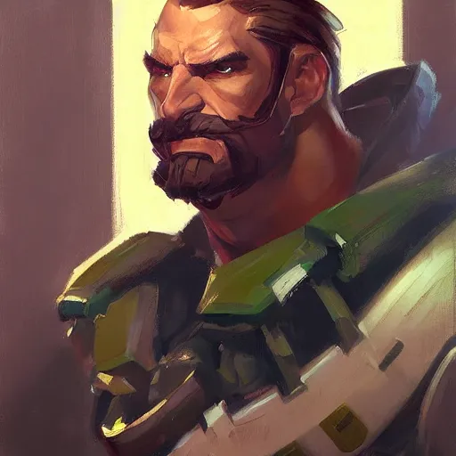 Prompt: greg manchess portrait painting of duncan man - at - arms as overwatch character, medium shot, asymmetrical, profile picture, organic painting, sunny day, matte painting, bold shapes, hard edges, street art, trending on artstation, by huang guangjian and gil elvgren and sachin teng