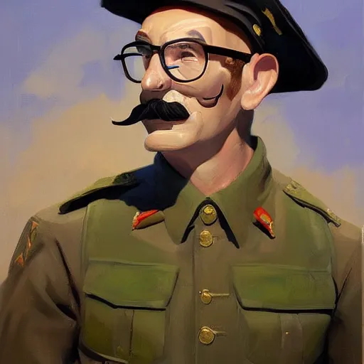 Image similar to greg manchess portrait painting of tactical waluigi, military art, medium shot, asymmetrical, profile picture, organic painting, sunny day, matte painting, bold shapes, hard edges, street art, trending on artstation, by huang guangjian and gil elvgren and sachin teng