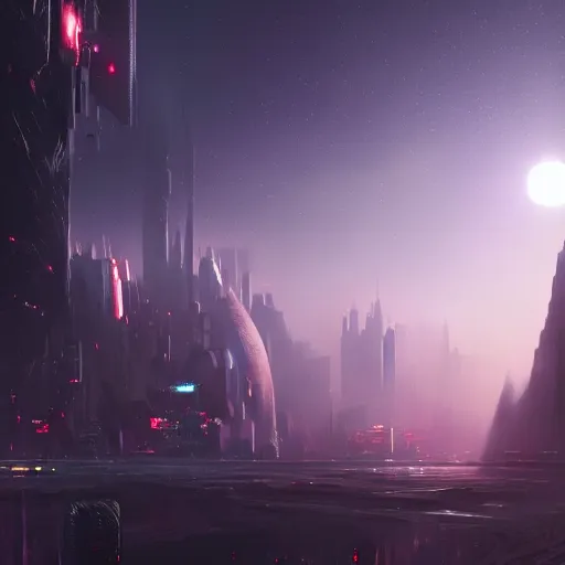 Prompt: a beautiful painting of a grand glistening city on the side of a floating asteroid in deep dark space, by john harris, mark rothko, rendered in unreal engine, trending on artstation, deviantart, cyberpunk, 4 k