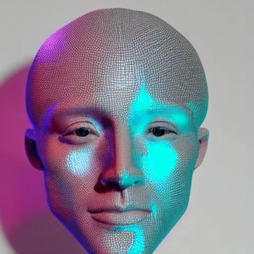 Image similar to a 3d human head made up of shiny holograms