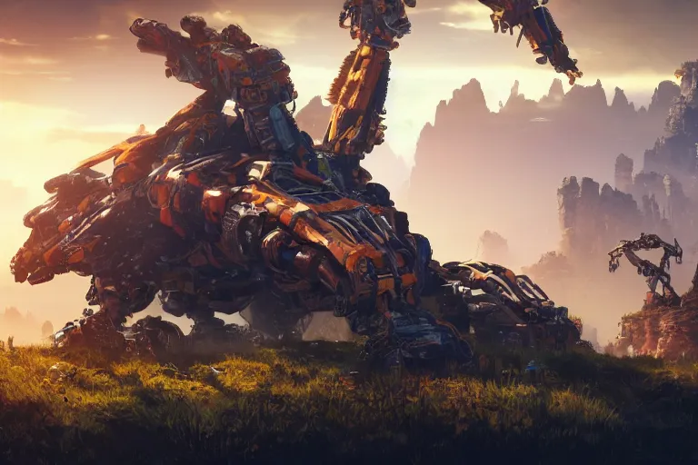 Image similar to rockbreaker machine mecanical creature robot of horizon forbidden west horizon zero dawn bioluminiscence global illumination ray tracing hdr fanart arstation by ian pesty and alena aenami artworks in 4 k