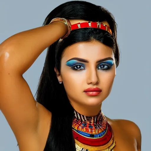Prompt: Photo of Egyptian Hot Queen Sweating, potrait, Beautiful