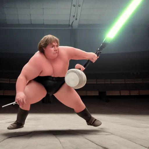 Prompt: luke skywalker as a sumo wrester, ultra-realistic, moody lighting, 8k