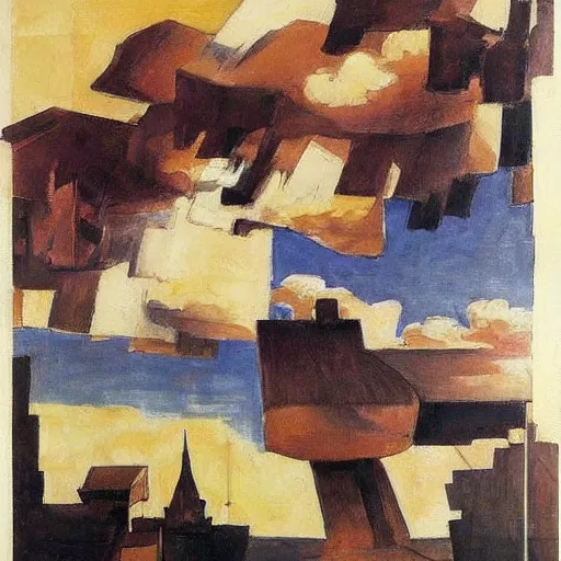 Image similar to by david bomberg, by milo manara depressing. a beautiful kinetic sculpture of a castle in the clouds.