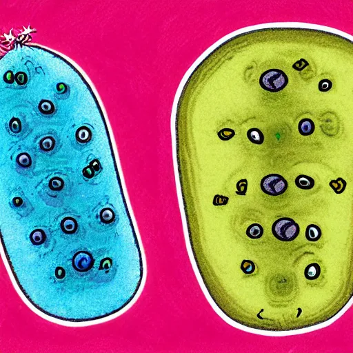 Prompt: Cartoon of a bacterium