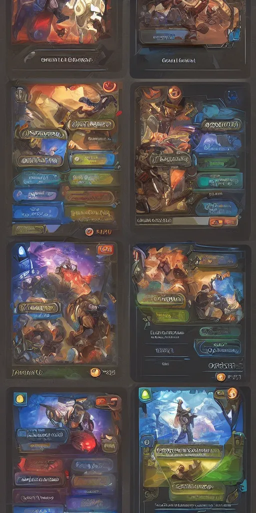 Prompt: example of card design of a new card game . The cards are showing different items and power up , Pinterest and art station, concept art and tabletop