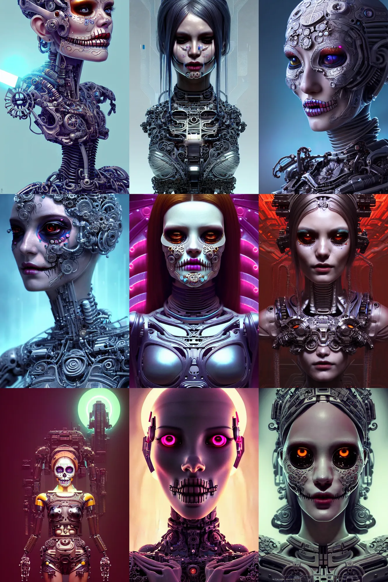 Prompt: beautiful crying female android! deity, ( mechanical ), intricate, super highly detailed, global illumination, concept art, ( el dia los muertos ), smooth, blade runner, photorealism, hd, 8 k, beautiful, cinematic, art by james jean and kuciara and moebius and rutkowski and artgerm and mucha and loish and wlop