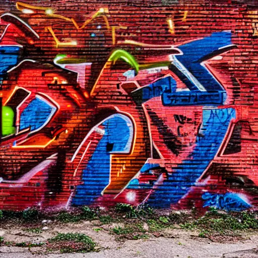 Prompt: graffiti wall art in a brick wall, urban photography