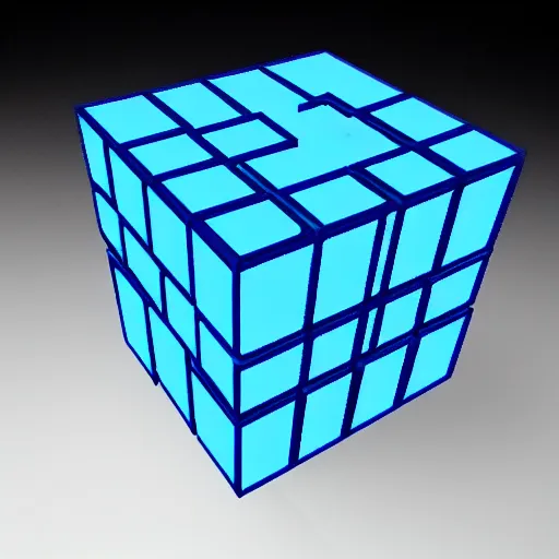 Prompt: blue cube top down view on white table