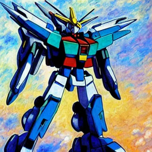 Prompt: A Gundam mech from Mobile Suit Gundam painted by Claude Monet