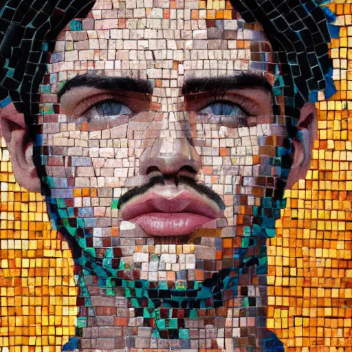 Prompt: artistic portrait of young male with dark hair, mosaic, extremely detailed, trending on Artstation