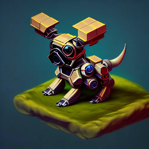 Image similar to isometric 3 d fantasy cute pug mecha, smoth 3 d illustration, cinematic matte painting, soft render, servando lupini, handpaint texture, blender, 3 dcoat