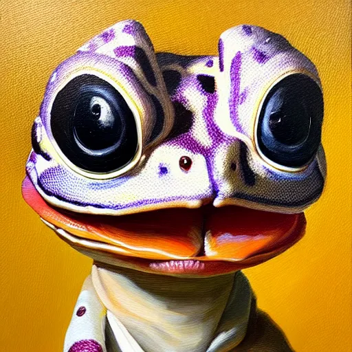 Image similar to a head and shoulders portrait painting of an anthropomorphic!!!!!!!!!! amazon milk frog!!!!!!!!!! wearing a colonial!!!!!!!!!! outfit without a hat looking off camera, a character portrait, romanticism, oil on canvas, visible brushstrokes, intense colors